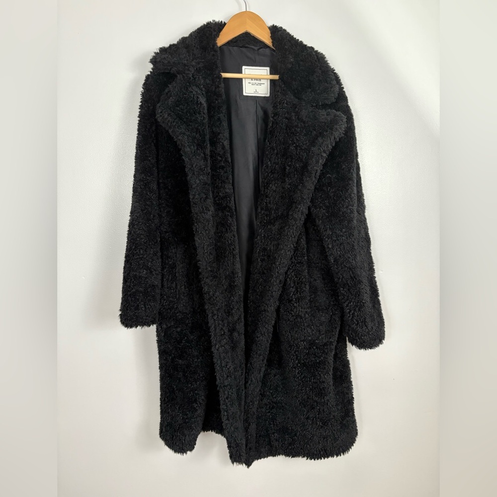 Abercrombie & Fitch Black Faux Fur Long Coat